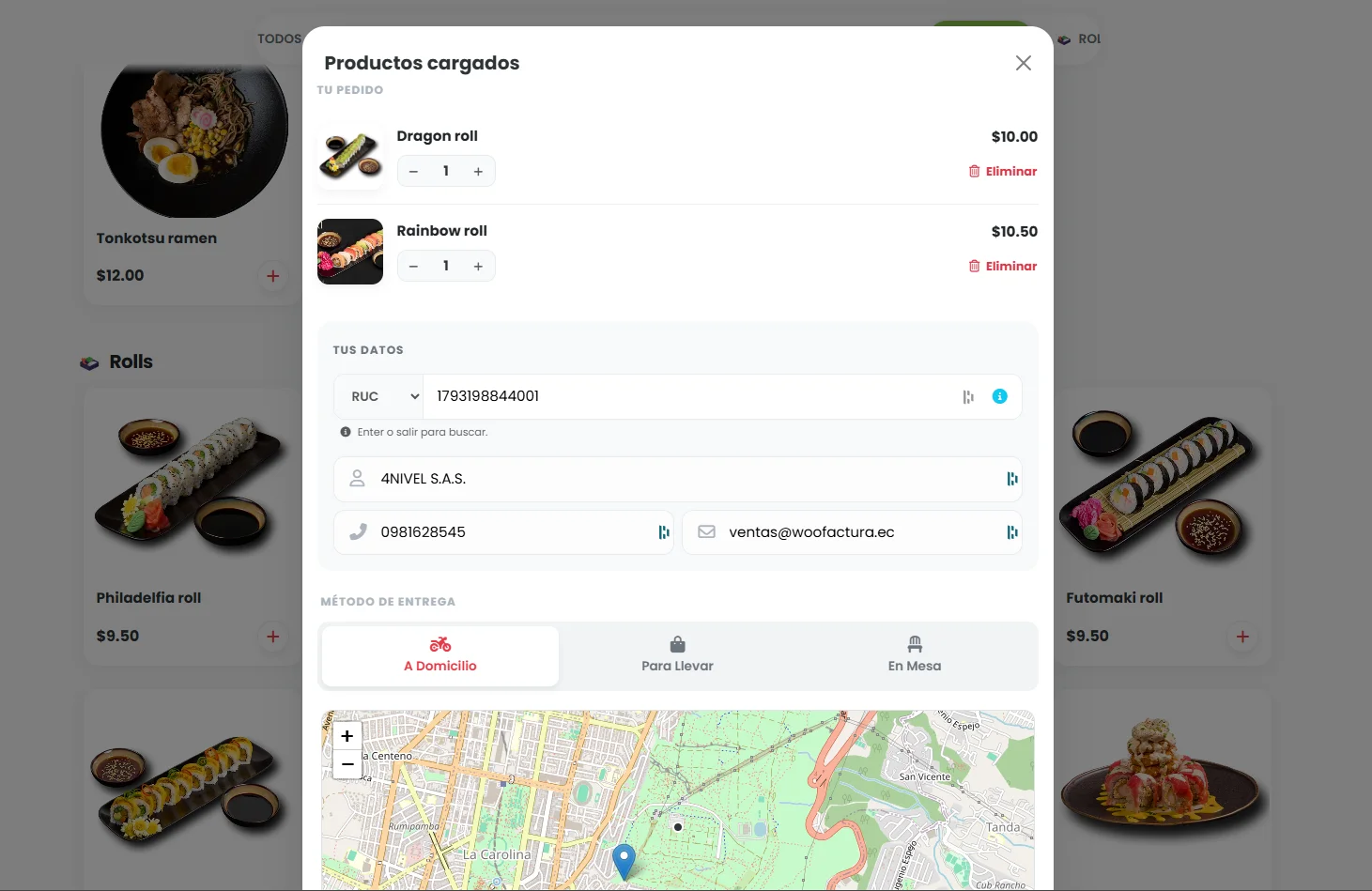 Interfaz de mesas de WooRestaurante